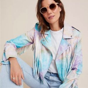 Taylor Swift inspired Blank NYC Go Loco Tie Dye Fringe Moto Jacket. Lover era